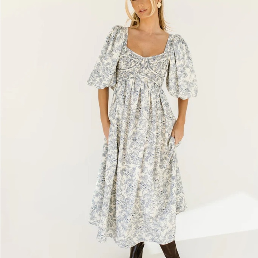 Shop Zoco Gala Blue and White Floral Dress
